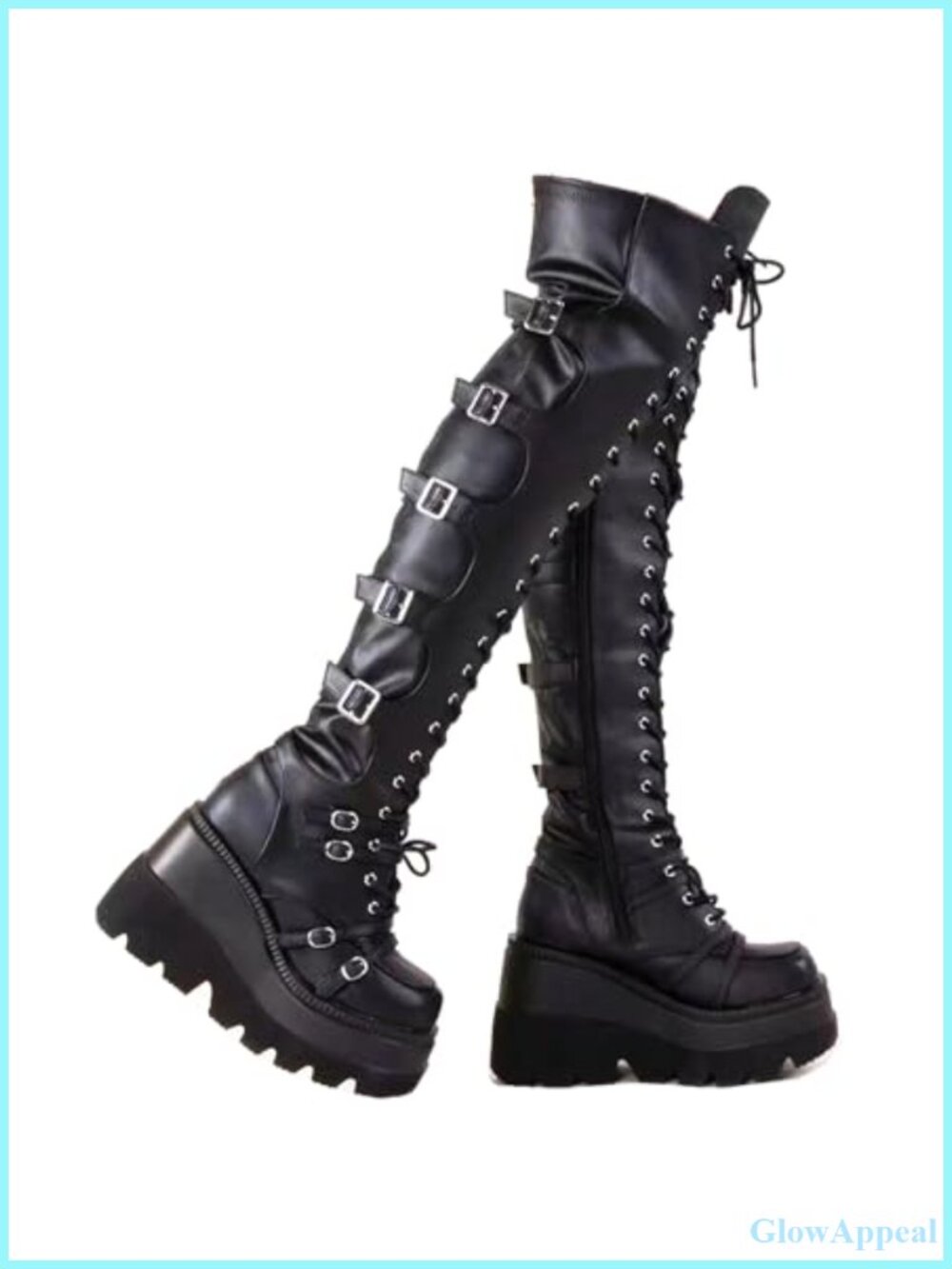 Platform Over Knee Thigh High Boots Faux Leather Chunky Heel